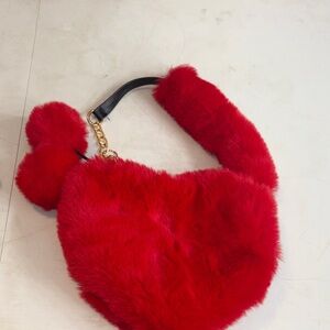 #65 Red Faux Fur Shoulder Bag